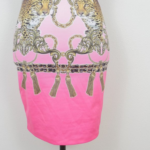 Symphony One Shoulder Pink Gold Baroque Leopard Graphic Size Medium Dress - Picture 4 of 11